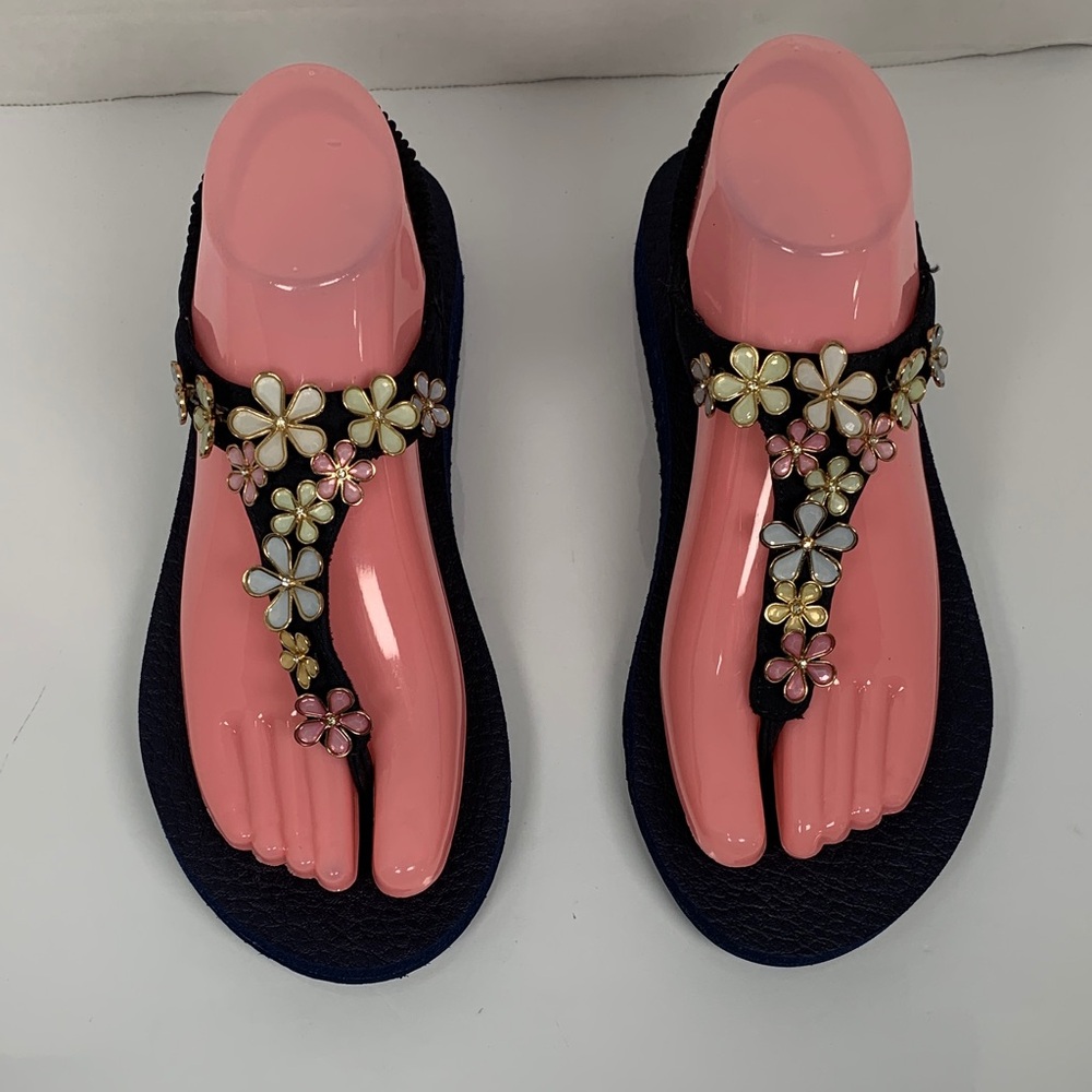 Floral Cali Embellished Skechers Women Blue Black Sandals Size 8